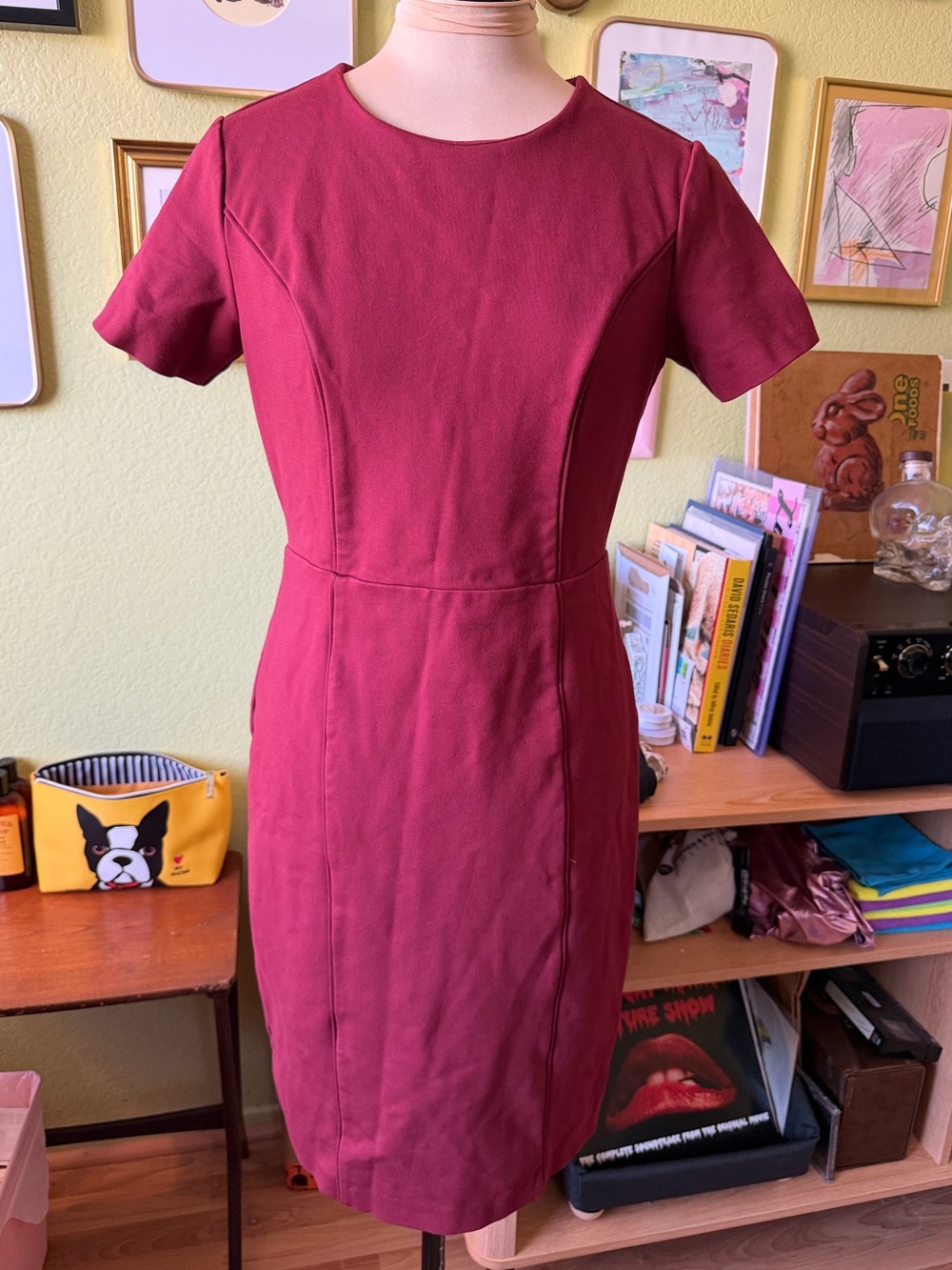 Brooks Brothers Sheath Dress, Wine Berry Red, Short Sleeve, Size 6